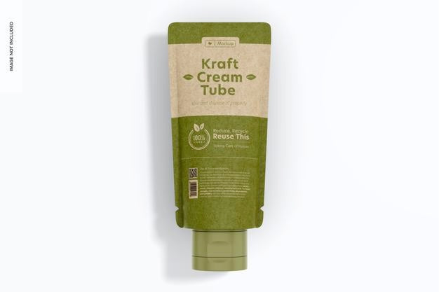 Free Kraft Cream Tube Mockup, Top View Psd