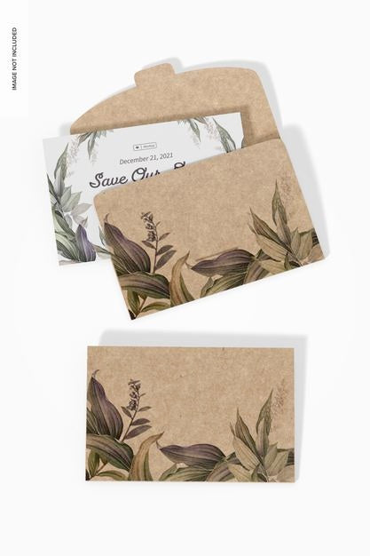 Free Kraft Invitation Envelope Mockup, Opened And Closed Psd