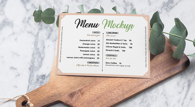 Free Landscape Hotel / Restaurant Menu Card Mockup Psd