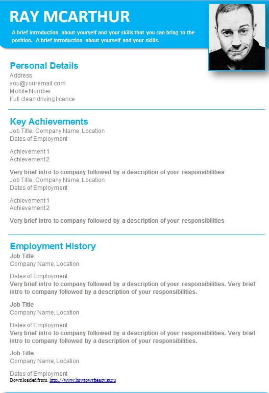 Free Creative Photo CV Resume Template in Microsoft Word (DOCX) Format