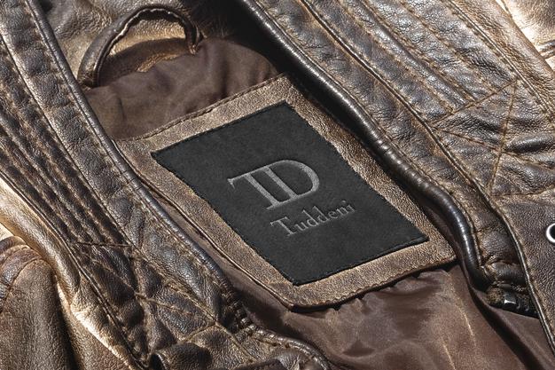 Free Logo Mockup Dark Brown Leather Jacket Label Psd