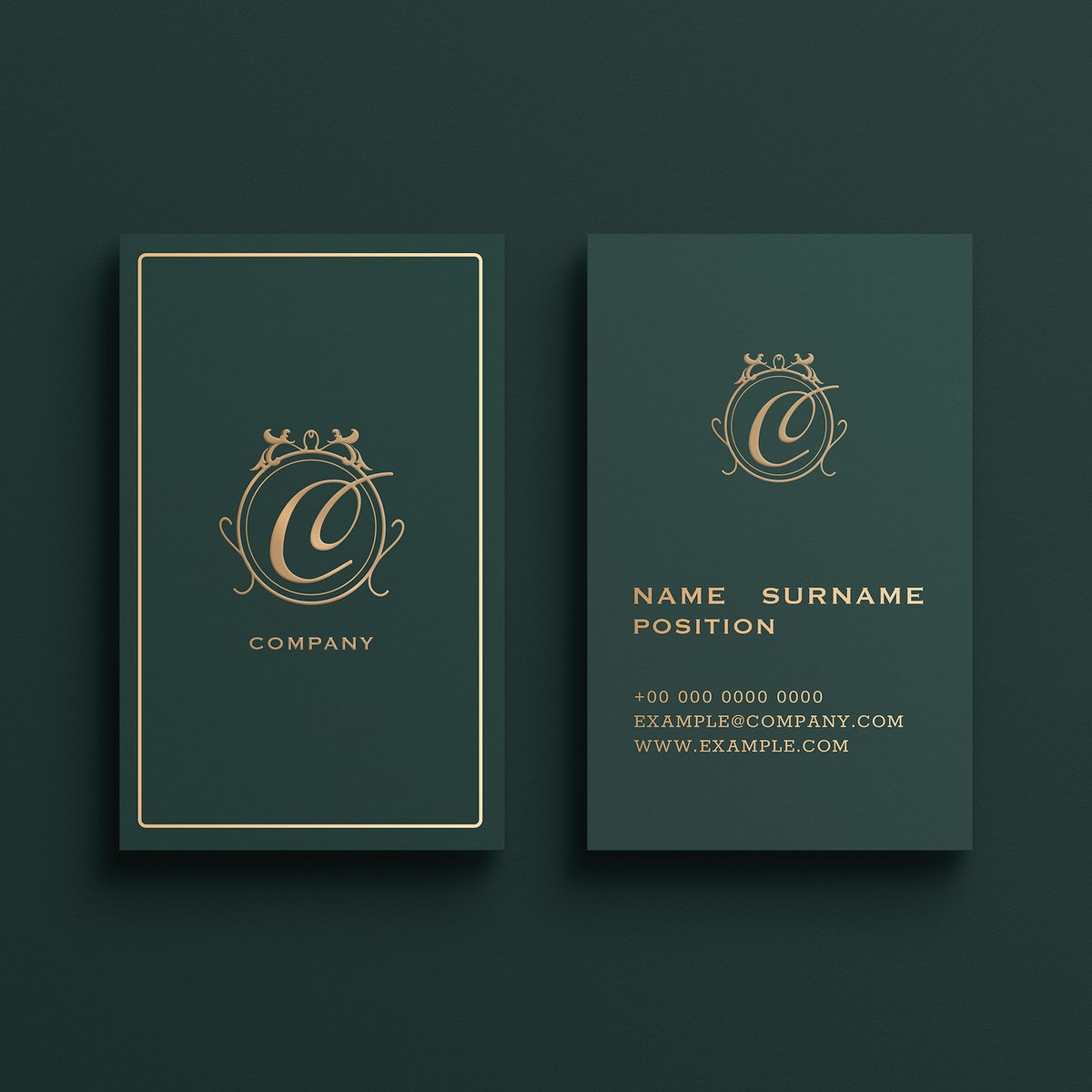 Free Luxury Business Card Mockup Psd In Green Tone With Front And Rear View