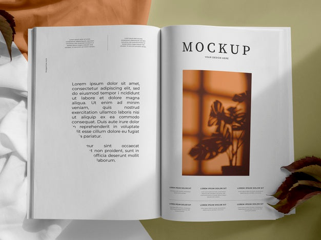Free Magazine And Leaves Assortment Top View Psd