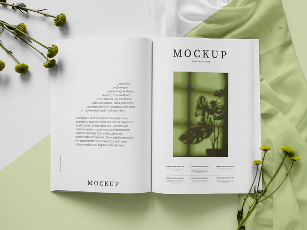 Free Magazine And Plant Assortment Top View Psd