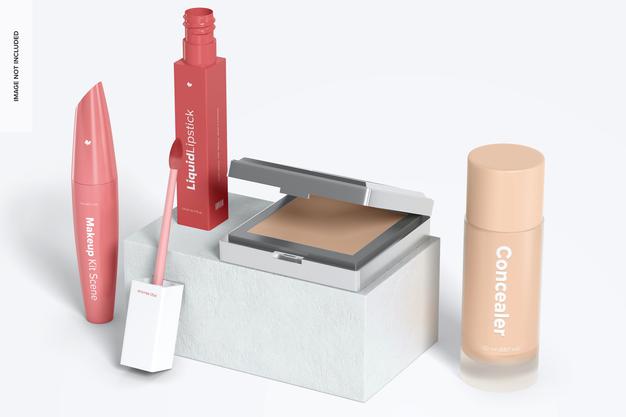 Free Makeup Kit Scene Mockup, Left View Psd