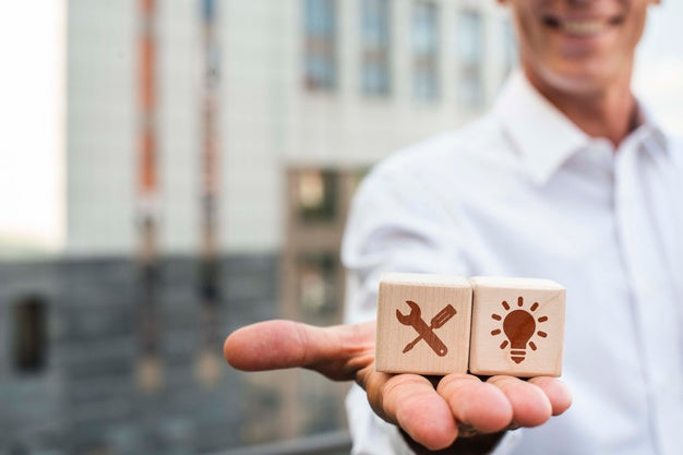 Free Man Holding Dices With Company Ideas Psd