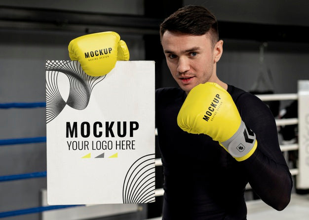 Free Man Wearing Boxing Gloves Mock-Up For Training Psd