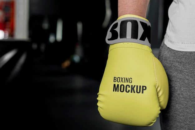 Free Man Wearing Boxing Gloves Mock-Up Psd