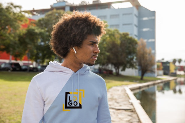 Free Man With Hoodie Listening Music Psd