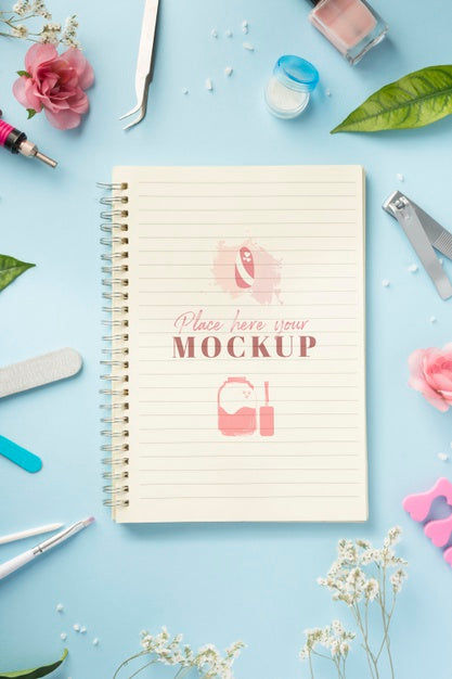 Free Manicure Elements Assortment With Notepad Mock-Up Psd