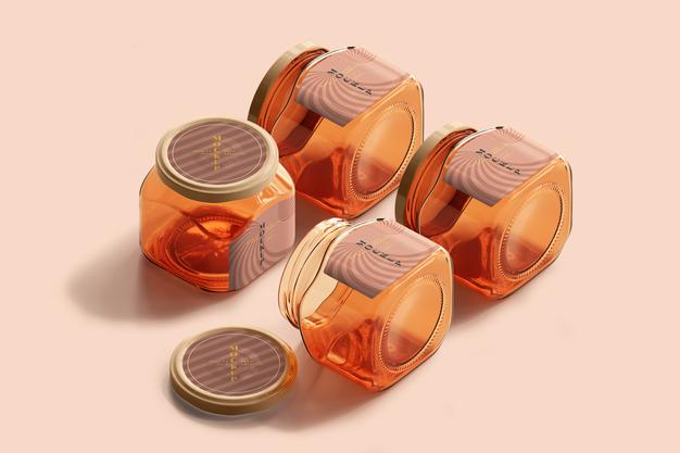 Free Marmalade Glass Jars Mockup Psd