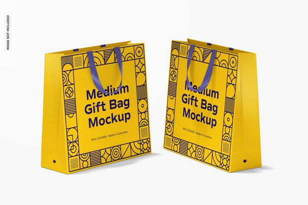 Free Medium Gift Bags With Ribbon Handle Mockup Psd