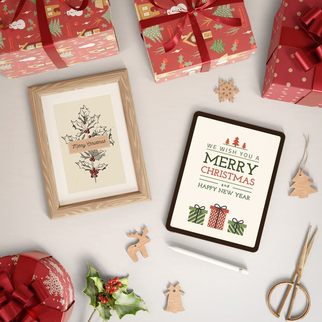 Free Merry Christmas Theme On Tablet Device And Paint Psd