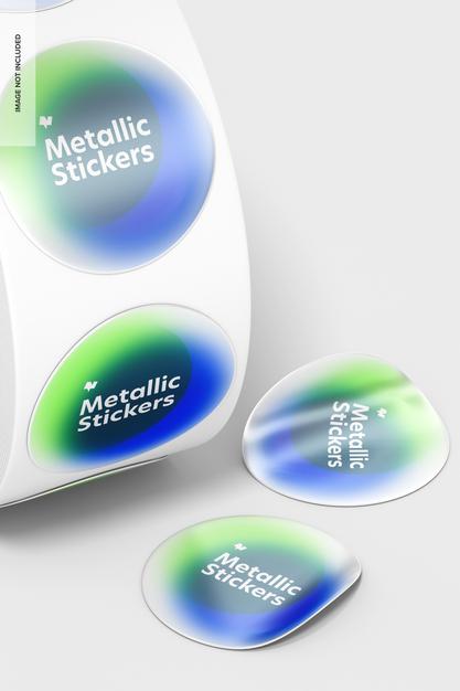 Free Metallic Stickers Roll Mockup, Close Up Psd