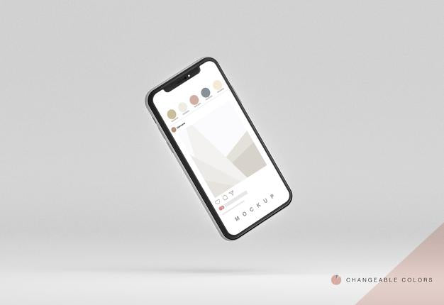 Free Minimal 3D Phone With Rrss Interface Mockup Levitating Psd