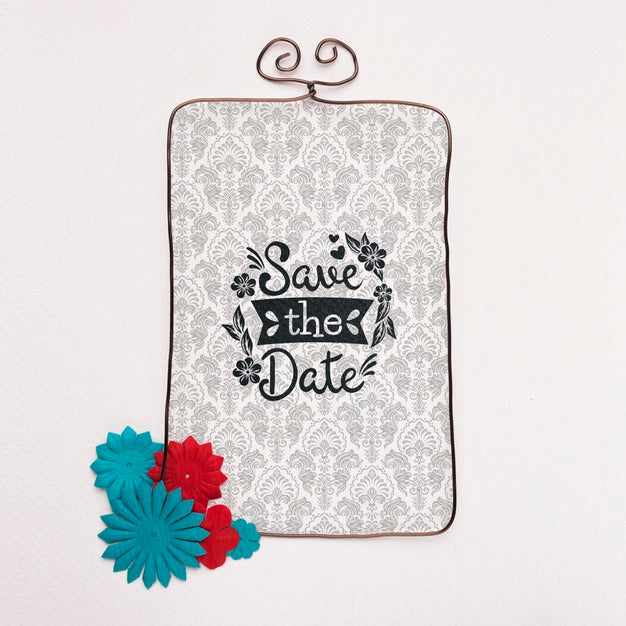Free Minimalist Floral Frame Save The Date Mock-Up Psd