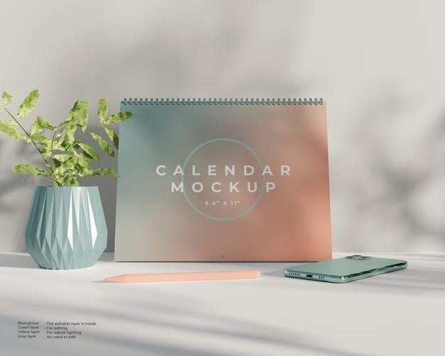Free Minimalist Standing Wall Calendar Mockup Psd
