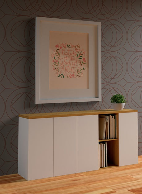 Free Minimalist White Frame Mock-Up Hanging On The Wall Psd