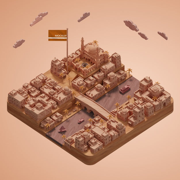 Free Mock-Up 3D Cities Landmark Miniature Model Psd