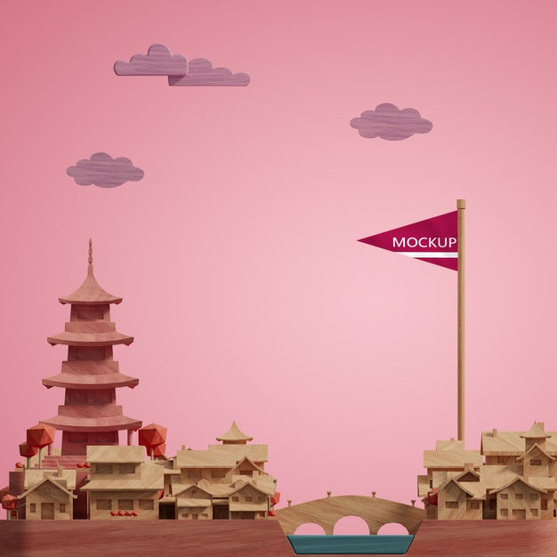 Free Mock-Up 3D Cities World Day Buildings Miniature Psd