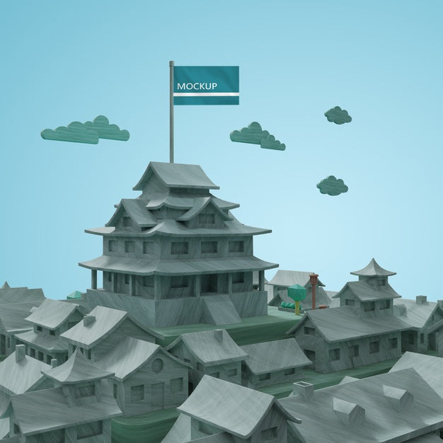 Free Mock-Up 3D Cities World Day Buildings Psd