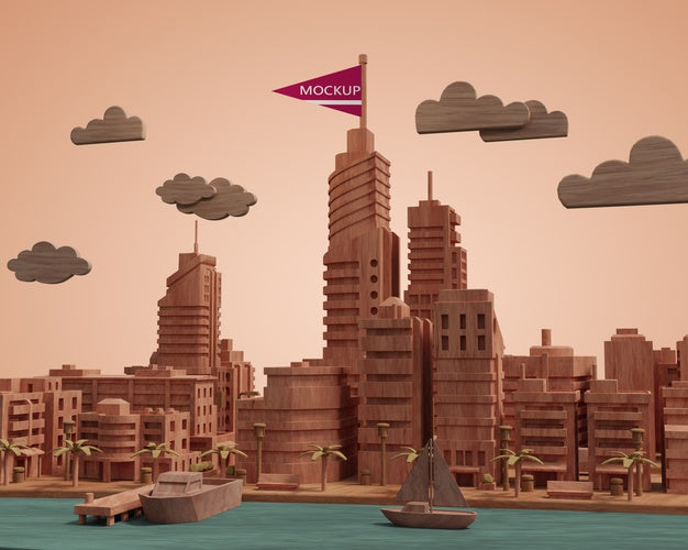 Free Mock-Up City 3D Building Miniature Model Psd
