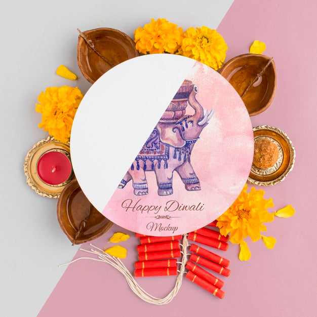 Free Mock-Up Diwali Hindu Festival Flowers And Candles Psd