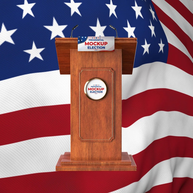 Free Mock-Up Presidential Election Podium For United States With American Flag Psd