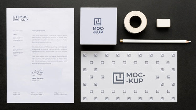 Free Mock-Up Stationery On Wood Arrangement Psd