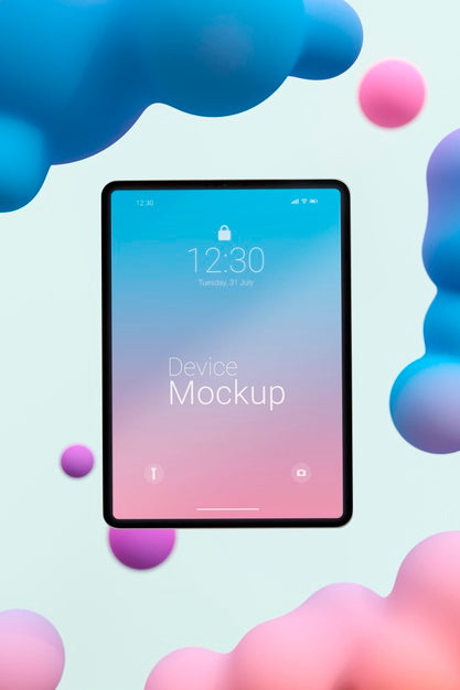 Free Mock-Up Tablet Composition With Liquid Elements Psd