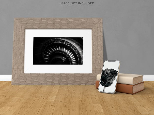 Free Mockup Poster Frame In The Empty Wooden Frame Standing On Living Room Modern Interior. Psd