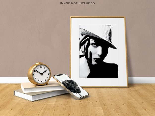 Free Mockup Poster Frame In The Empty Wooden Frame Standing On Living Room Modern Interior. Psd