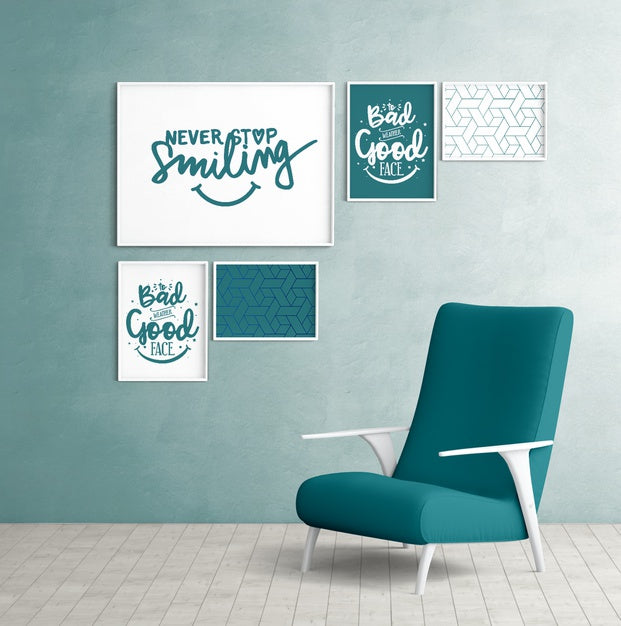 Free Mockup Wall Frames With Bedroom Chair Psd