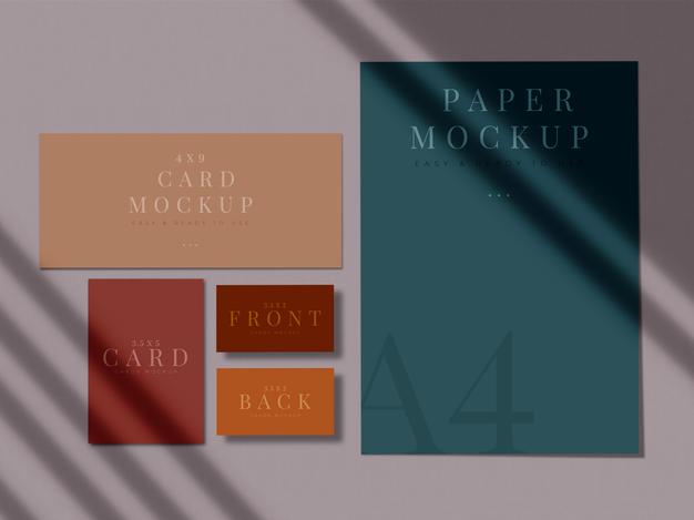 Free Modern Stationery Mock-Up Design For Branding, Corporate Identity, Graphic Designers Presentations With Shadow Overlay Psd