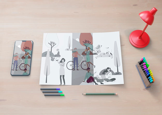 Free Monochrome And Colorful Sketch On Sheet Psd