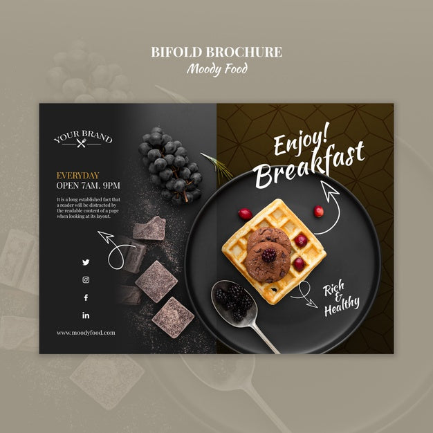 Free Moody Food Restaurant Bifold Brochure Concept Mock-Up Psd