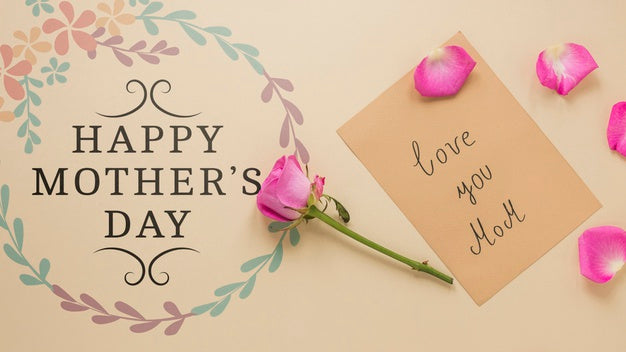 Free Mothers Day Card Mockup With Flowers Psd