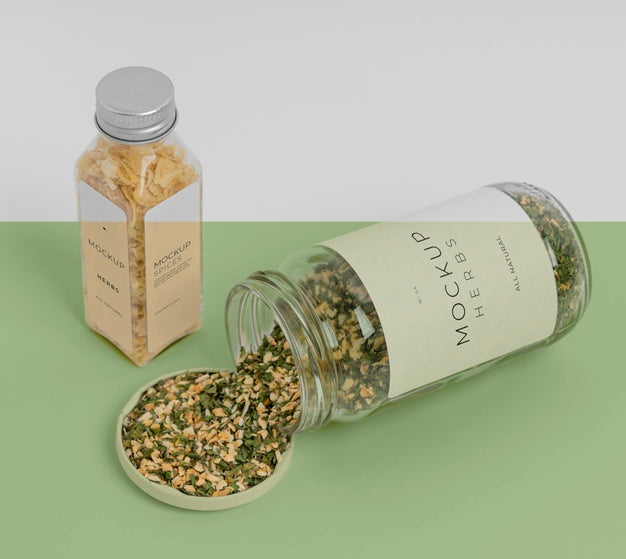 Free Natural Spices With Label Mock-Up Arrangement Psd