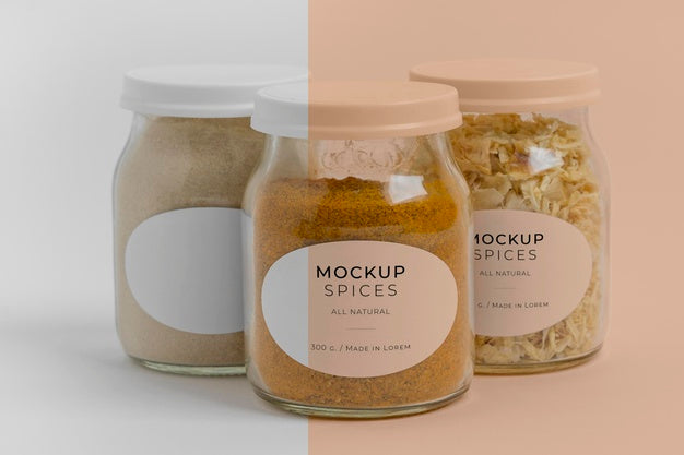 Free Natural Spices With Label Mock-Up Arrangement Psd