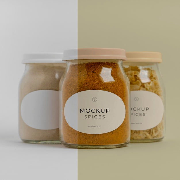 Free Natural Spices With Label Mock-Up Arrangement Psd