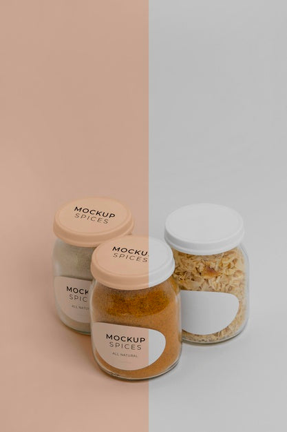 Free Natural Spices With Label Mock-Up Arrangement Psd