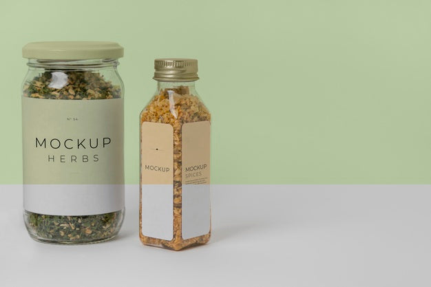 Free Natural Spices With Label Mock-Up Composition Psd