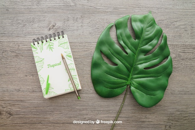 Free Notepad And Leaf Psd