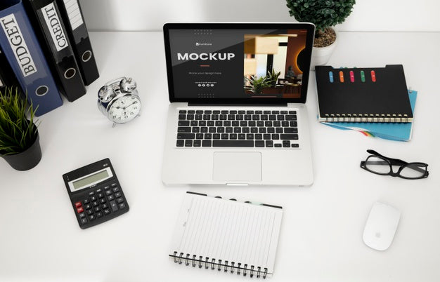 Free Office Desk Mock-Up With Laptop Device Psd