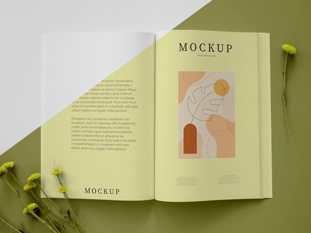 Free Open Magazine And Plant Assortment Above View Psd