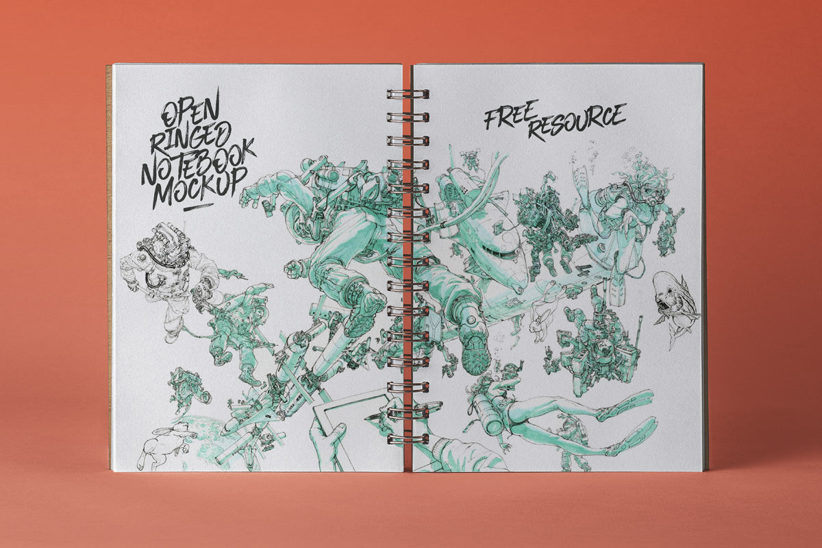 Free Open Psd Ringed Sketchbook Mockup