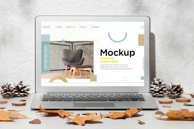 Free Opened Laptop Mockup On The Table Surrounded By Autumn Decor Psd