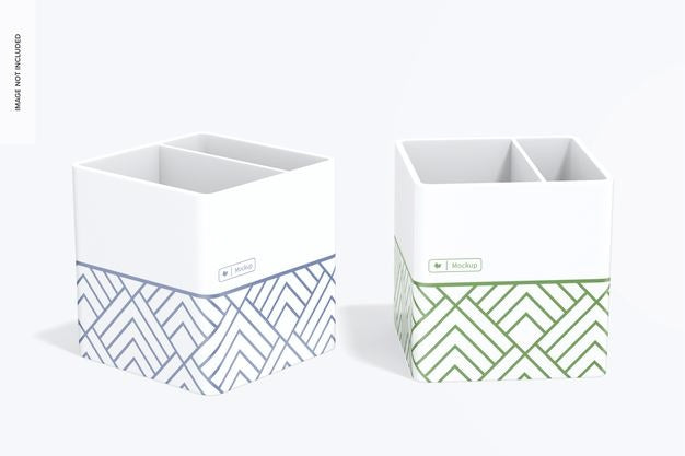 Free Pen Holder With Kraft Notebook Mockup, Perspective Psd