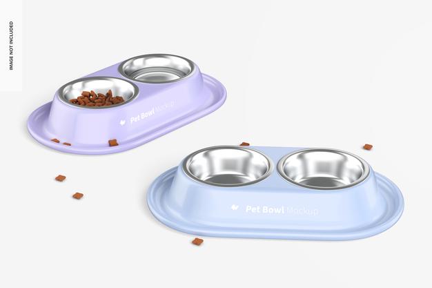 Free Pet Bowls Mockup, Perspective Psd