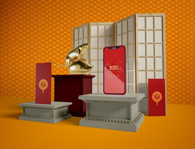 Free Phone Mock-Up And Traditional Objects Chinese Style Psd